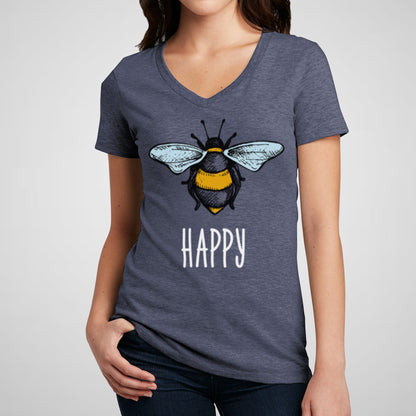 Bee Happy - Women's Cotton V-Neck Tee