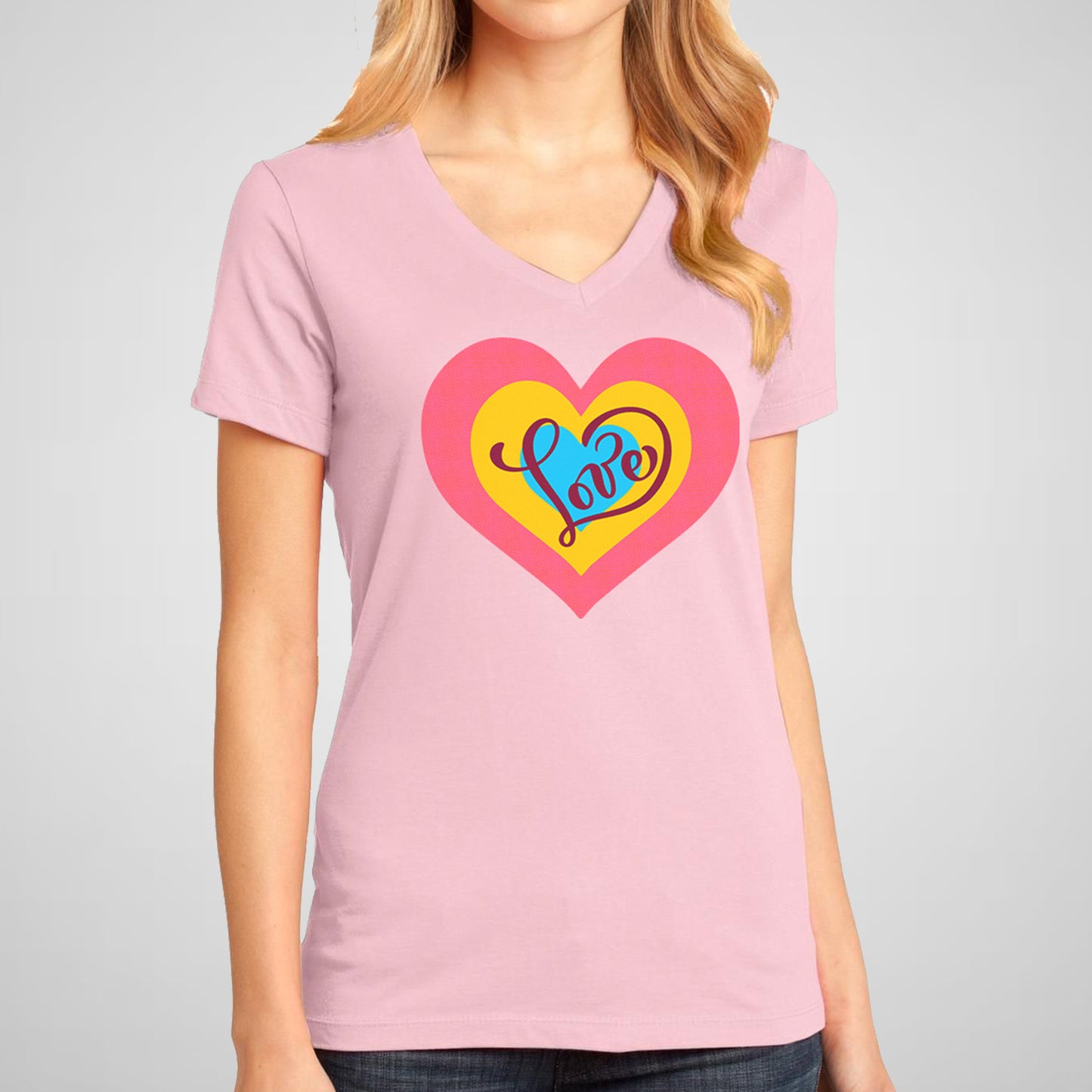 Colorful Heart - Women's Cotton V-Neck Tee