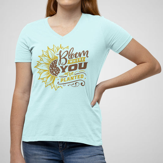 Bloom Where You Are Planted - Women's Cotton V-Neck Tee