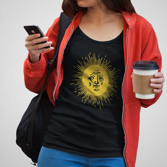 Golden Sun, Medieval Woodcut - Women’s Flex Scoop Neck Tee