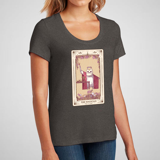 The Magician, Cat Tarot Cartoon - Women’s Flex Scoop Neck Tee