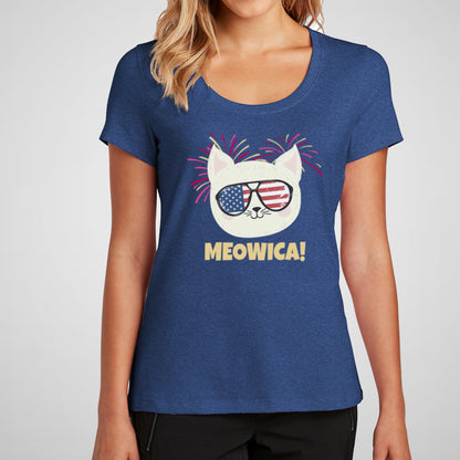 Meowica Cat, July 4th Celebration - Women’s Flex Scoop Neck Tee