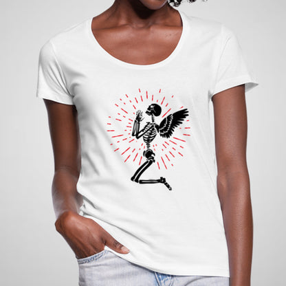 Praying Winged Skeleton - Women’s Flex Scoop Neck Tee