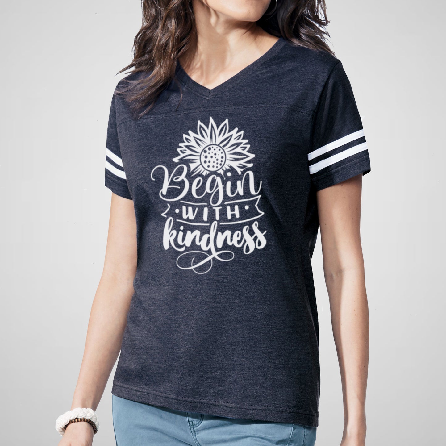 Begin with Kindness Sunflower - Women’s Cotton/Poly Football Tee