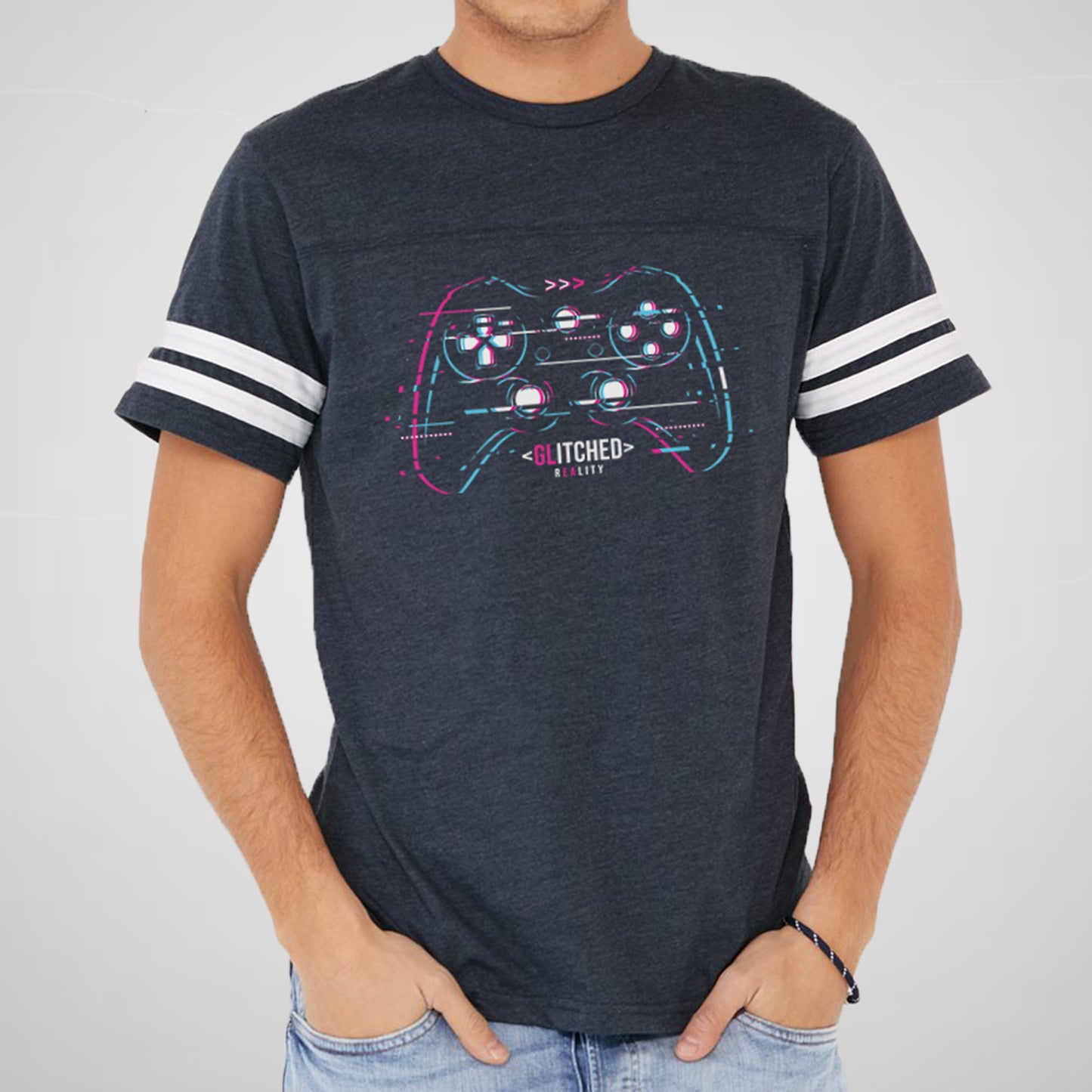 Glitched Reality, Video Game, Controller - Adult Unisex Cotton/Poly Football Tee