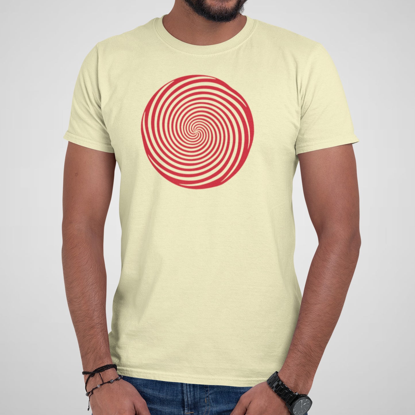 Hypnotize Me in Banana Cream | Men's Fitted Cotton Crew Neck Graphic Tee