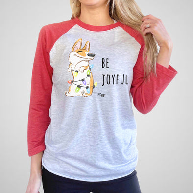 Be Joyful Corgi - Adult Unisex Triblend Raglan Tee