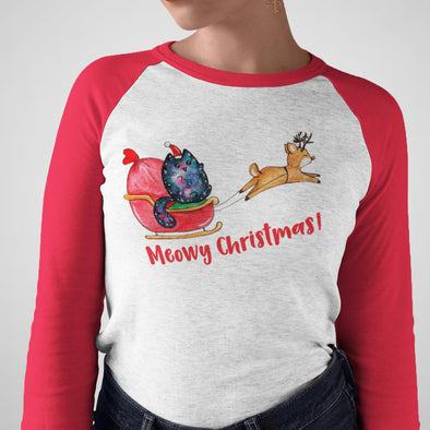 Meowy Christmas Cosmic Cat - Adult Unisex Triblend Raglan Tee