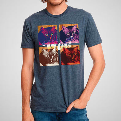 Cat Pop Art in Indigo | Men's Cotton/Poly Crew Neck Graphic Tee